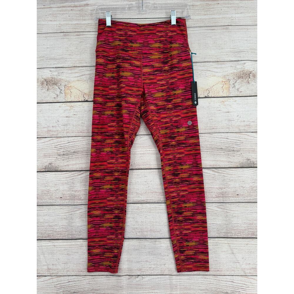 Stance Striped‎ Happenings Leggings Womens Large Pink Red Beige NEW